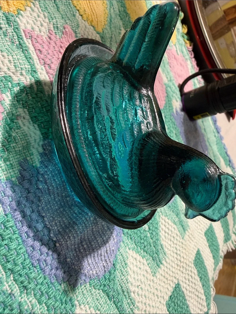 Teal Glass Hen on Nest Decorative Dish - Home Accents